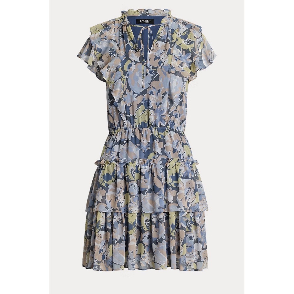 Ralph Lauren Floral Ruffle-Trim Georgette Dress Blue Size 20W NWT - Picture 5 of 11